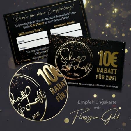 Empfehlungskarte / Kunden werben Kunden / Gutscheinkarte mit flüssigem Gold oder Silber – Bild 4