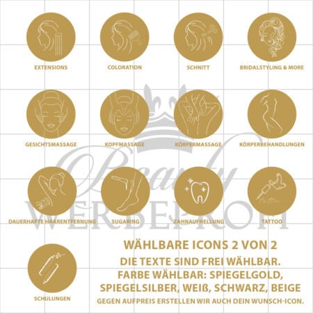 Fensteraufkleber / Icons / Schaufensterbeschriftung / Leistungen / gold & silber – Bild 3