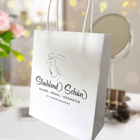 Individuelle Tragetasche / Papiertragetasche / Papiertüte / Tüte weiß mit Logo bedruckt