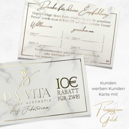 Empfehlungskarte / Kunden werben Kunden / Gutscheinkarte mit flüssigem Gold oder Silber – Bild 3
