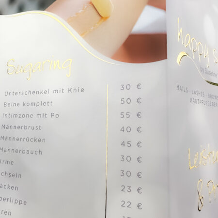 Exklusiver 4-seitiger Flyer / Faltblatt mit flüssigem Gold oder  Silber – Bild 19