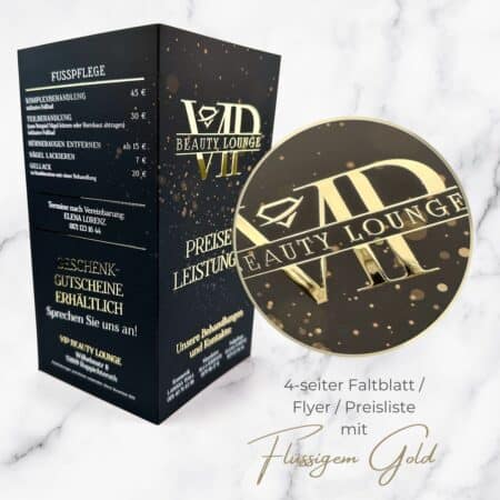 Exklusiver 4-seitiger Flyer / Faltblatt mit flüssigem Gold oder  Silber – Bild 4