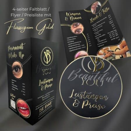 Exklusiver 4-seitiger Flyer / Faltblatt mit flüssigem Gold oder  Silber – Bild 2