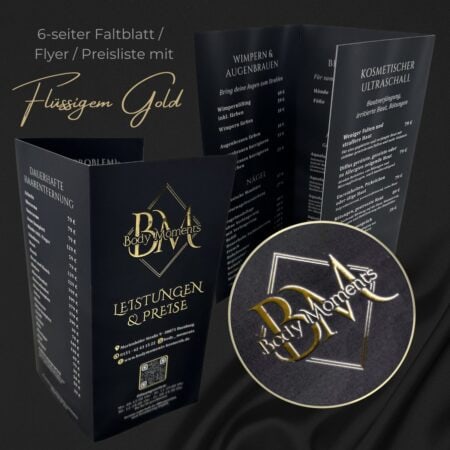 Exklusiver 6-seitiger Flyer / Faltblatt mit flüssigem Gold oder  Silber – Bild 12